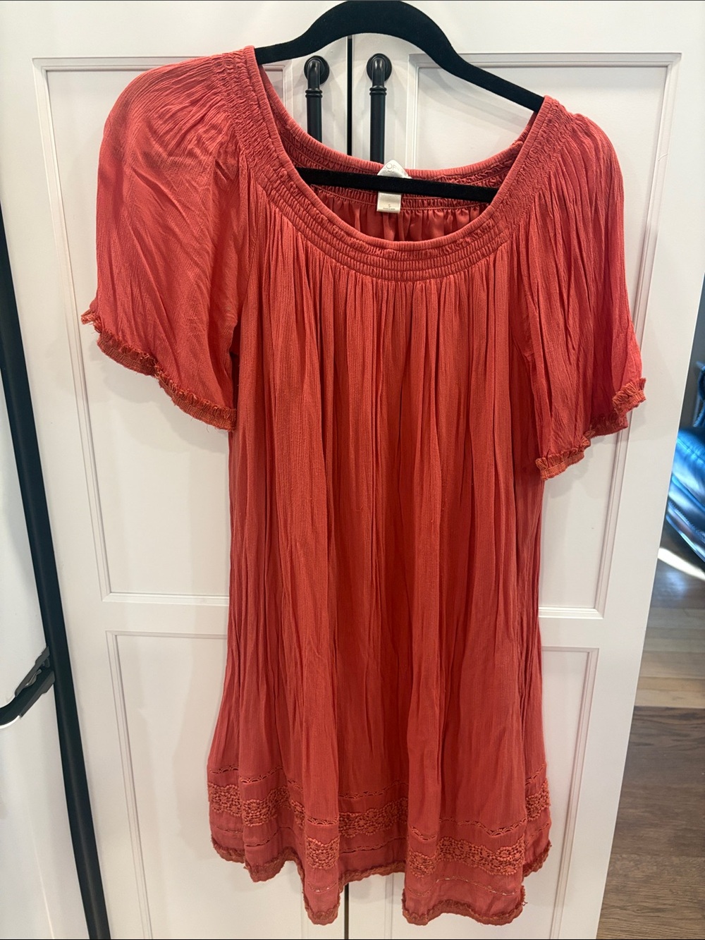 LOFT Rust Red Short-Sleeve Peasant Mini Dress